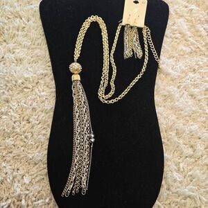 NEW Gold & Silver Chain Tassle Necklace and Earrings Set